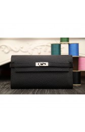 Hermes Kelly Longue Wallet In Black Clemence Leather RS17285