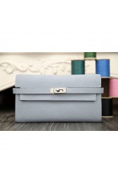 Hermes Kelly Longue Wallet In Blue Lin Clemence Leather RS00003