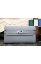 Hermes Kelly Longue Wallet In Blue Lin Epsom Leather RS14480