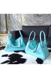 Hermes Lindy 26cm/30cm Taurillon Clemence Calfskin Bag Handstitched, Blue Atoll 3P RS01938