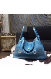 Hermes Lindy 26cm/30cm Taurillon Clemence Calfskin Bag Handstitched, Cobalt 7C RS13547