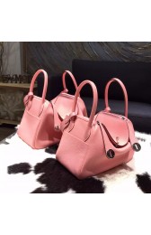 Hermes Lindy 26cm/30cm Taurillon Clemence Calfskin Bag Handstitched Palladium Hardware, Rose Sakura 3Q RS02037