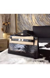 Hermes Mini Kelly KP Pochette 22cm Shiny Alligator Palladium Hardware Handstitched, Noir CK89 RS14977