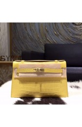 Hermes Mini Kelly Pochette 22cm Shiny Alligator Palladium Hardware Handstitched, Mimosa M9 RS13945
