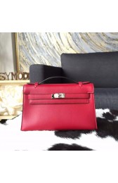 Hermes Mini Kelly Pochette 22cm Swift Calfskin Leather Palladium Hardware, Ruby B5 RS15160