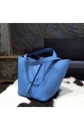 Hermes Picotin 18cm/22cm Lock Bag Taurillon Clemence Calfskin Palladium Hardware Handstitched, Blue Paradise 2T RS14220