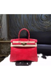 Hermes Shiny Alligator Crocodile Birkin 30cm Gold Hardware Handstitched, Bougainvillier A5 RS17006