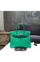 Hermes Shiny Alligator Crocodile Birkin 30cm Palladium Hardware Handstitched, Vert Emeraude 6Q RS06983
