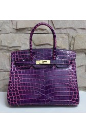 Hermes Shiny Alligator Crocodile Birkin 30cm Palladium Hardware Handstitched, Violet 5C RS08488