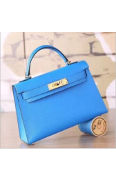 Hermes Blue Hydra Chevre Kelly Mini II 20cm Handmade Bags RS23474