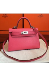 Hermes Rose Lipstick Chevre Kelly Mini II 20cm Handmade Bags RS23476