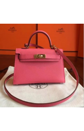 Hermes Rose Lipstick Epsom Kelly Mini II 20cm Handmade Bags RS23472