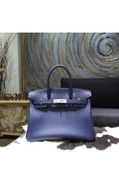 High Quality Fake Hermes Birkin 30cm Epsom Calfskin Bag Handstitched Palladium Hardware, Blue Saphir CK73 RS20083