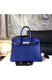 High Quality Knockoff Hermes Autruche Ostrich Birkin 30cm Bag Handstitched Palladium Hardware Handstitched, Blue Iris CK77 RS00473