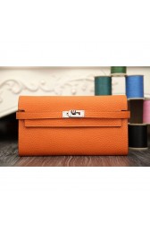 Imitation Designer Hermes Kelly Longue Wallet In Orange Clemence Leather RS19860