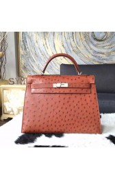 Imitation Hermes Autruche Ostrich Kelly 32cm Sellier Rigide Bag Handstitched Palladium Hardware Handstitched, Etrusque CK32 RS04223