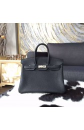 Imitation Hermes Birkin 25cm Togo Calfskin Leather Bag Palladium Hardware Handstitched, Black Noir RS14013