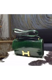 Imitation Hermes Constance Elan 26cm Shiny Crocodile Skin Bag Handstitched, Vert Fonce CK67 RS09114