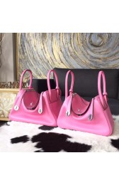 Imitation Hermes Lindy 26cm/30cm Swift Calfskin Bag Handstitched Palladium Hardware, Pink 5P RS00513
