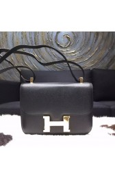 Imitation Luxury Hermes Constance 23cm Epsom Original Leather Handstitched Gold Hardware, Black Noir RS21877