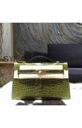 Knockoff Hermes Mini Kelly Pochette 22cm Shiny Alligator Gold Hardware Handstitched, Vert Veronese 6H RS00770