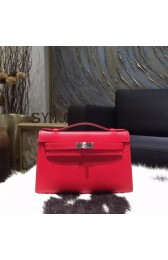 Quality Hermes Mini Kelly Pochette 22cm Epsom Calfskin Leather Palladium Hardware, Rouge Casaque Q5 RS19522
