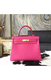 Replica 1:1 Hermes Autruche Ostrich Kelly 28cm Souple Retourne Bag Handstitched Gold Hardware, Fuschia Pink 5J RS10811
