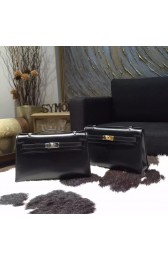 Replica Best Hermes Mini Kelly Pochette 22cm Box Calfskin Leather Handstitched, Noir RS08043