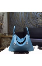 Replica Cheap Hermes Lindy 26cm/30cm Taurillon Clemence Calfskin Bag Hand Stitched, Blue Jean CC75 RS17294