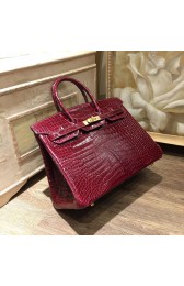Replica Fashion Hermes Birkin 35cm Shiny Alligator Crocodile Gold Hardware Handstitched, Bordeaux CK57 RS09550