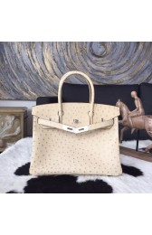 Replica Hermes Autruche Ostrich Birkin 30cm Bag Handstitched Gold Hardware, Parchemin 3C RS20520