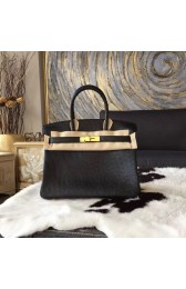 Replica Hermes Birkin 25cm Autruche Ostrich Bag Gold Hardware Handstitched, Noir CK89 RS03889