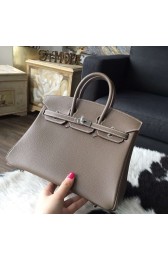 Replica Hermes Birkin 25cm Togo Calfskin Bag Handstitched Palladium Hardware, Etoupe CK18 Contrast Stitching RS15009
