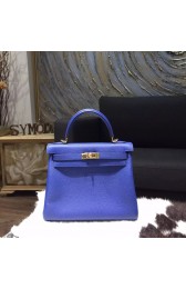 Replica Hermes Kelly 25cm Togo Calfskin Original Leather Bag Handstitched Gold Hardware, Blue Electric 7T RS17841