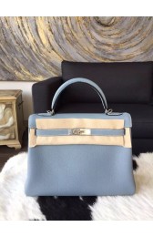 Replica Hermes Kelly 28cm Togo Calfskin Bag Handstitched Palladium Hardware, Bleu Lin CKJ7 RS17721