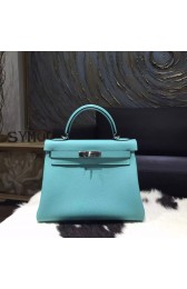 Replica Hermes Kelly 28cm Togo Calfskin Original Leather Bag Handstitched Palladium Hardware, Blue Atoll 3P RS05582