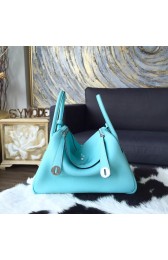 Replica Hermes Lindy 26cm/30cm Taurillon Clemence Calfskin Bag Handstitched Q Stamp, Blue Atoll 3P RS01129