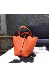Replica Hermes Picotin Lock Bag 18cm/22cm Taurillon Clemence Palladium Hardware Hand Stitched, Orange RS01525