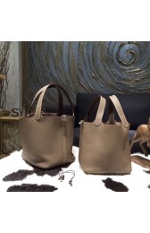 Replica Hermes Picotin Lock Bag 18cm/22cm Taurillon Clemence Palladium Hardware Handstitched, Etoupe CK18 RS10434