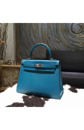 Replica Hot Hermes Kelly 28cm Epsom Calfskin Original Leather Bag Handstitched Palladium Hardware, Blue Izmir 7W RS00938