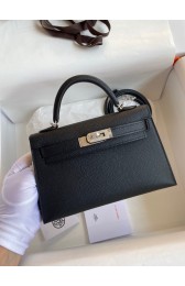 Replica Hermes Mini Kelly Silver Hardware Black  Bags RS23296