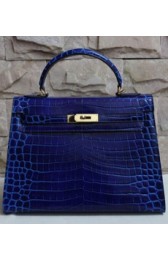 Hermes Shiny Alligator Crocodile Kelly 28cm/32cm Sellier Rigide Bag Silver Hardware Handstitched, Vert Fonce CK67 RS082571