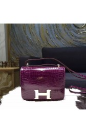Sale 1:1 Fake Hermes Constance 18cm Shiny Alligator Crocodile Original Leather Fully Handstitched Gold Hardware, Cassiss N5 RS15139