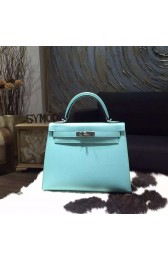 Sale 1:1 Hermes Kelly 28cm Epsom Calfskin Bag Handstitched Palladium Hardware, Blue Atoll 3P RS05380