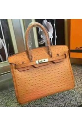 Top Hermes Autruche Ostrich Birkin 30cm Bag Handstitched Palladium Hardware, Parchemin 3C RS07206