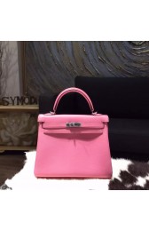 Top Hermes Kelly 25cm Togo Calfskin Original Leather Bag Handstitched Palladium Hardware, Pink 5P RS20013
