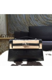 Top Hermes Mini Kelly Pochette 22cm Lizard Palladium Hardware, Noir RS17595