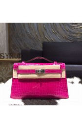 Top Hermes Mini Kelly Pochette 22cm Shiny Alligator Palladium Hardware Handstitched, Rose Scheherazade J5 RS03343