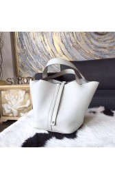 Top Imitation Hermes Picotin Lock Bag 18cm/22cm Taurillon Clemence Palladium Hardware Hand Stitched, Pearl Grey CK80 RS08503