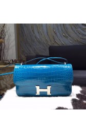 VIP Hermes Constance Elan 26cm Shiny Crocodile Skin Bag Handstitched Palladium Hardware, Blue Izmir 7W/Rouge Casque Q5 RS21423